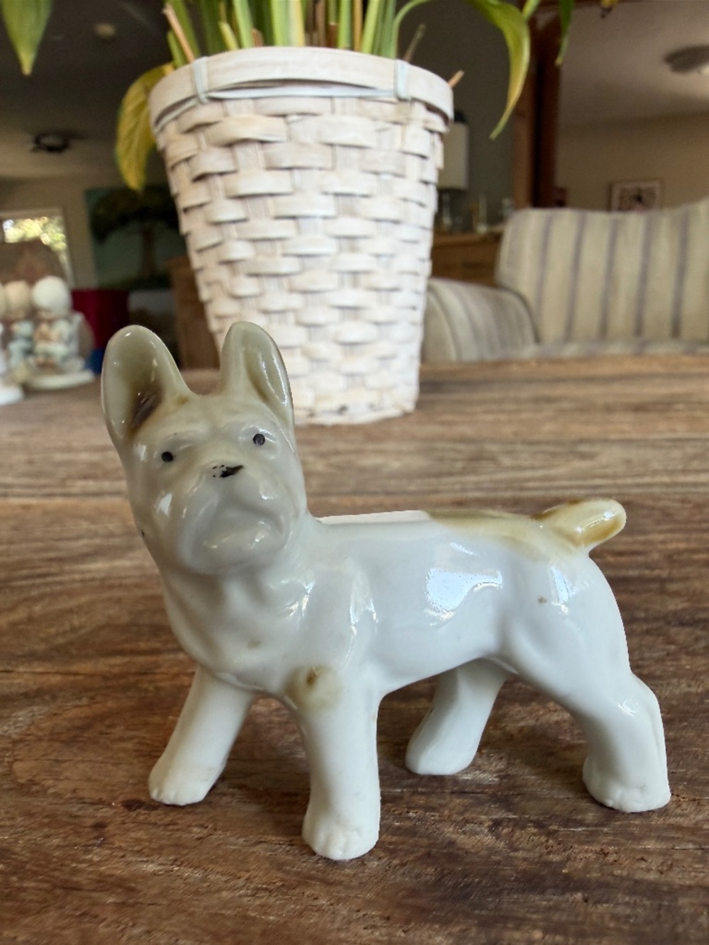 Vintage Porcelain or Ceramic French Bulldog Figurine from Japan